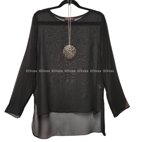 BLACK Sheer Top See Through Blouse Top or Cover-Up-  Size L - Picture 2 of 8